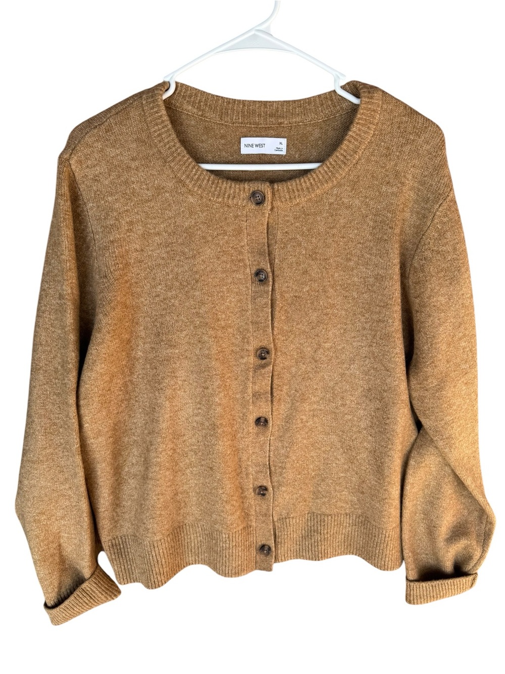 Nine West Camel Button-Front Knit Cardigan